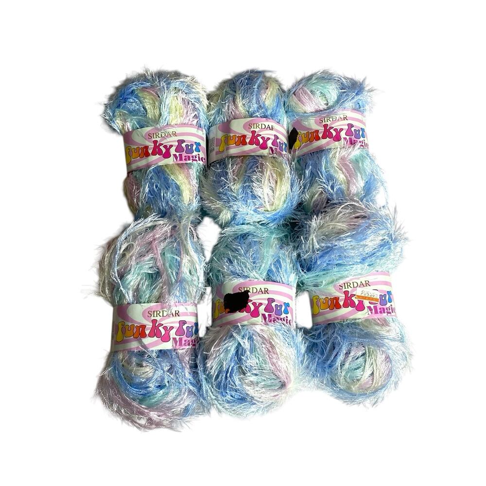 Sirdar Funky Fur Magic Yarn 6 Skeins Pastel Eyelash DK Discontinued 300g NWT